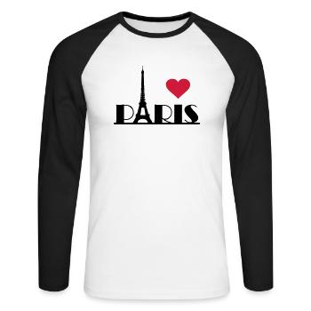 I love Paris Frankreich Eiffelturm Herz - Unisex Baseballshirt langarm - Weiß/Schwarz - Vorne - Nik (191cm)
