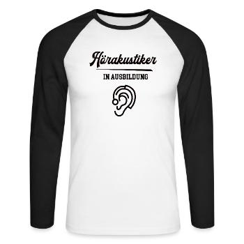 Hörakustiker in Ausbildung Hörakustikerausbildung - Unisex Baseballshirt langarm - Weiß/Schwarz - Vorne - Nik (191cm)