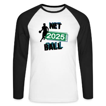 Netball Spieler Team Turnier Mannschaft in 2025 - Unisex Baseballshirt langarm - Weiß/Schwarz - Vorne - Nik (191cm)
