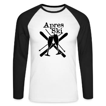 Ski, ski, ski, après-ski, freeski, freeskiing - T-shirt baseball manches longues Homme - blanc/noir - Devant - Nik (191cm)