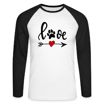 L’amour avec la patte de chien - flèche avec coeur - T-shirt baseball manches longues Homme - blanc/noir - Devant - Nik (191cm)