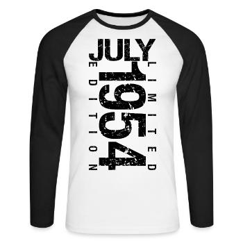 Anniversaire Juillet 1954 Juillet né en July 1954 - T-shirt baseball manches longues Homme - blanc/noir - Devant - Nik (191cm)