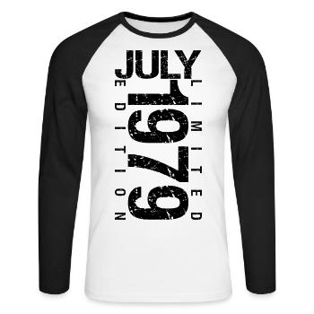 Anniversaire Juillet 1979 Juillet né en July 1979 - T-shirt baseball manches longues Homme - blanc/noir - Devant - Nik (191cm)