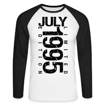 Geburtstag Juli 1995 Juli geboren im Juli 1995 - Unisex Baseballshirt langarm - Weiß/Schwarz - Vorne - Nik (191cm)