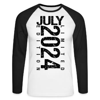 Birthday July 2024 July born in July 2024 - Unisex Long Sleeve Baseball T-Shirt - white/black - Front - Nik (191cm)
