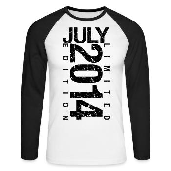 Geburtstag Juli 2014 Juli geboren im Juli 2014 - Unisex Baseballshirt langarm - Weiß/Schwarz - Vorne - Nik (191cm)