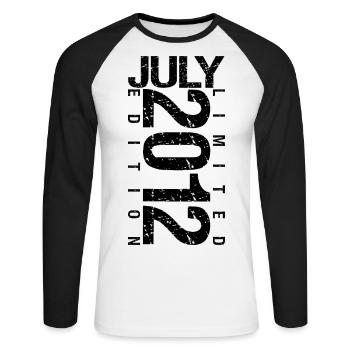Anniversaire Juillet 2012 Juillet né en July 2012 - T-shirt baseball manches longues Homme - blanc/noir - Devant - Nik (191cm)