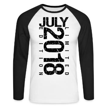 Birthday July 2018 July born in July 2018 - Unisex Long Sleeve Baseball T-Shirt - white/black - Front - Nik (191cm)