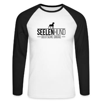DEUTSCHE DOGGE Seelenhund - Unisex Baseballshirt langarm - Weiß/Schwarz - Vorne - Nik (191cm)