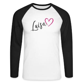Luisa Name Vorname Herz pink - Unisex Baseballshirt langarm - Weiß/Schwarz - Vorne - Nik (191cm)