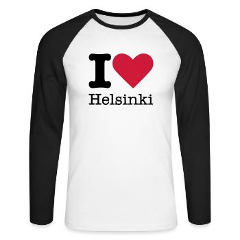I Love Helsinki - Unisex Baseballshirt langarm - Weiß/Schwarz - Vorne - Nik (191cm)
