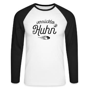 verrücktes Huhn - Unisex Baseballshirt langarm - Weiß/Schwarz - Vorne - Nik (191cm)
