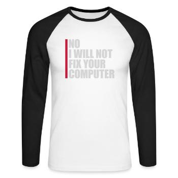 not fix your computer - Unisex Baseballshirt langarm - Weiß/Schwarz - Vorne - Nik (191cm)