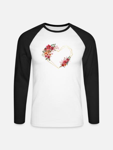 Blumiger goldener Herzbuchstabe - Unisex Baseballshirt langarm - Weiß/Schwarz