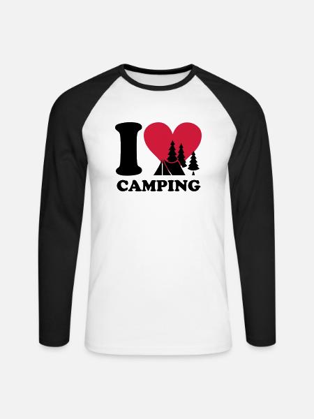 i love camping - Unisex Baseballshirt langarm - Weiß/Schwarz