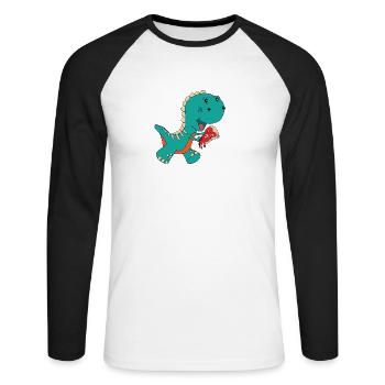 Pizza Dino - T-shirt baseball manches longues Homme - blanc/noir - Devant - Nik (191cm)