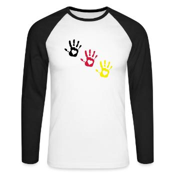 german hand hearts 3c diag - Unisex Long Sleeve Baseball T-Shirt - white/black - Front - Nik (191cm)
