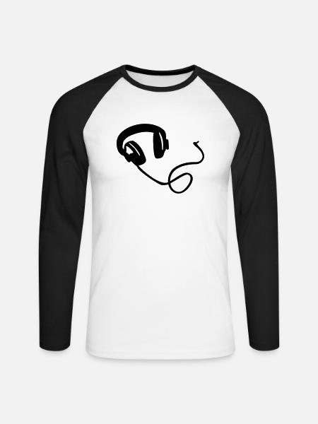 Kopfhörer - Unisex Baseballshirt langarm - Weiß/Schwarz