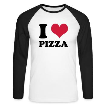 J'adore la pizza - T-shirt baseball manches longues Homme - blanc/noir - Devant - Nik (191cm)
