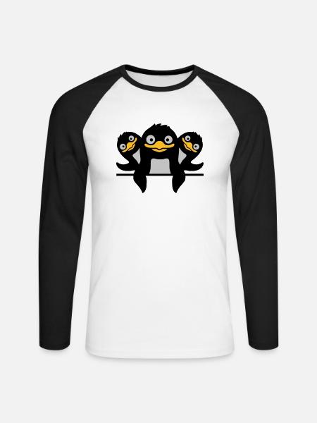 Funny Penguins 3 Friends - Unisex Long Sleeve Baseball T-Shirt - white/black