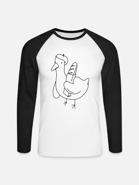 Baguette Duck - Unisex Long Sleeve Baseball T-Shirt - white/black