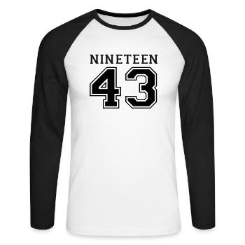 1943 - Unisex Baseballshirt langarm - Weiß/Schwarz - Vorne - Nik (191cm)