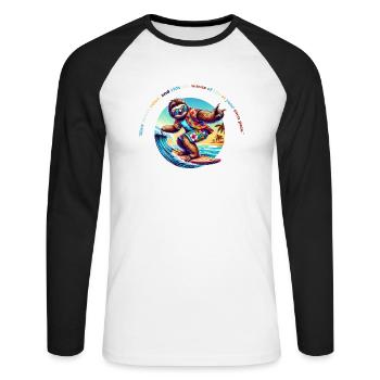 Slow Down Sloth Surf - Faultier Surf T-Shirt - T-shirt baseball manches longues Homme - blanc/noir - Devant - Nik (191cm)