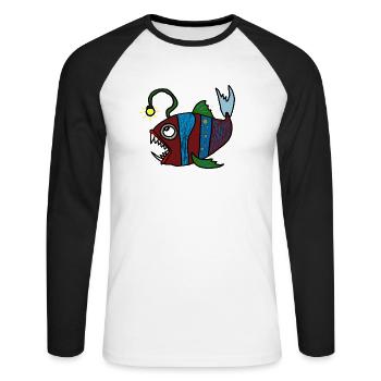 Anglerfisch - Unisex Baseballshirt langarm - Weiß/Schwarz - Vorne - Nik (191cm)