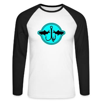 Symbole de pêche Hameçon - T-shirt baseball manches longues Homme - blanc/noir - Devant - Nik (191cm)