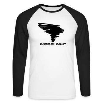 Nr 073 Wirbelwind - Unisex Baseballshirt langarm - Weiß/Schwarz - Vorne - Nik (191cm)
