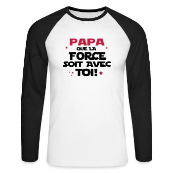 LA FORCE EST AVEC PAPA - T-shirt baseball manches longues Homme - blanc/noir - Devant - Nik (191cm)