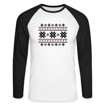 Norwegian pattern (winter) 02.1 - Unisex Long Sleeve Baseball T-Shirt - white/black - Front - Nik (191cm)