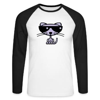 Cool Cat (couleur) - T-shirt baseball manches longues Homme - blanc/noir - Devant - Nik (191cm)