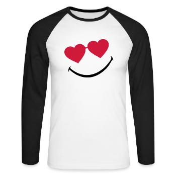 smileface_5 - Unisex Baseballshirt langarm - Weiß/Schwarz - Vorne - Nik (191cm)