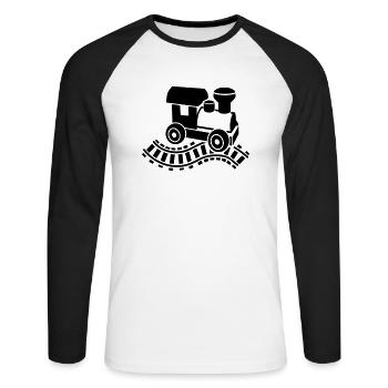 Modelleisenbahn - Unisex Baseballshirt langarm - Weiß/Schwarz - Vorne - Nik (191cm)