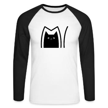 Katze_Comic_Style - Unisex Baseballshirt langarm - Weiß/Schwarz - Vorne - Nik (191cm)