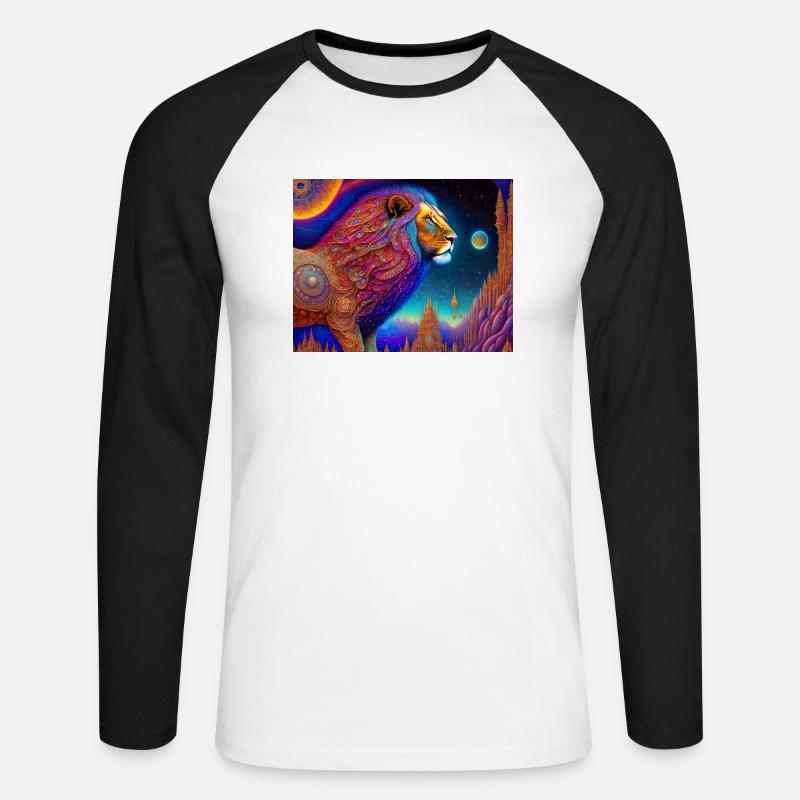 Löwe - Unisex Baseballshirt langarm - Weiß/Schwarz