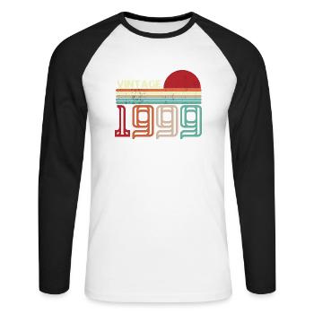 Vintage 1999 Anniversaire rétro sunset design - T-shirt baseball manches longues Homme - blanc/noir - Devant - Nik (191cm)