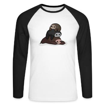 Paresseux mignons empilés ensemble, paresseux kawaii - T-shirt baseball manches longues Homme - blanc/noir - Devant - Nik (191cm)