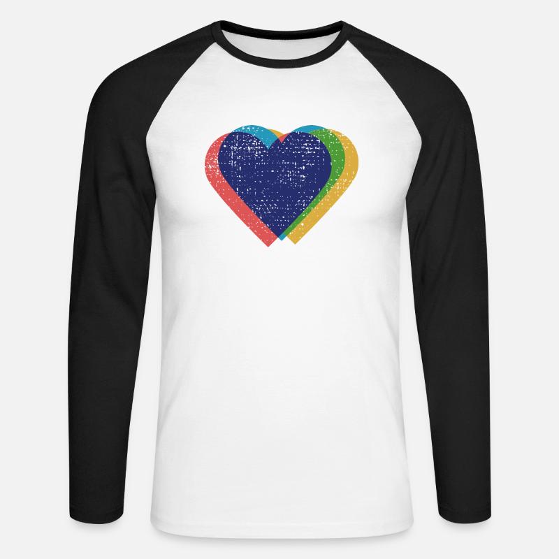 Herzen bunt Risograph - Unisex Baseballshirt langarm - Weiß/Schwarz