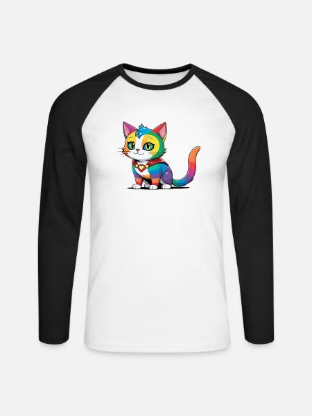 Superhelden LGBT Regenbogen Katze - Unisex Baseballshirt langarm - Weiß/Schwarz