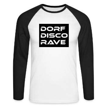 Dorf Disco Rave - Unisex Baseballshirt langarm - Weiß/Schwarz - Vorne - Nik (191cm)