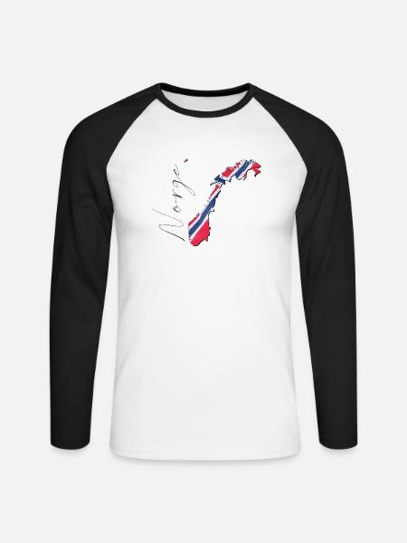 Norwegen Flagge in der Norwegen Landkarte NO - Unisex Baseballshirt langarm - Weiß/Schwarz