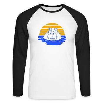 Nilpferd schwimmt Wasser Sonne Süß Comic Cartoon - Unisex Baseballshirt langarm - Weiß/Schwarz - Vorne - Nik (191cm)