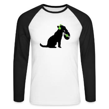 chien DJ musique jouer club disco disque vinyle fun - T-shirt baseball manches longues Homme - blanc/noir - Devant - Nik (191cm)