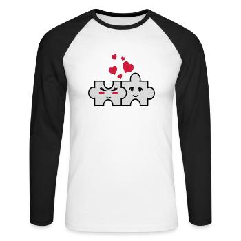 Puzzle-Paar - Unisex Baseballshirt langarm - Weiß/Schwarz - Vorne - Nik (191cm)