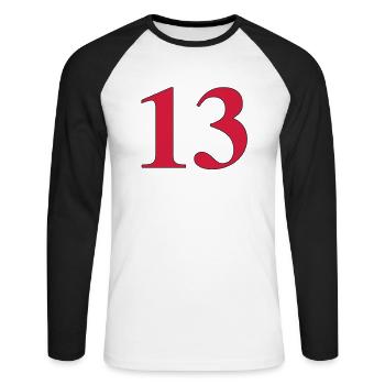 13 - Unisex Long Sleeve Baseball T-Shirt - white/black - Front - Nik (191cm)