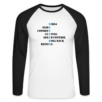 Cowboys de lettrage occidentaux - T-shirt baseball manches longues Homme - blanc/noir - Devant - Nik (191cm)