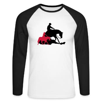 Reining vs Ranch Riding - T-shirt baseball manches longues Homme - blanc/noir - Devant - Nik (191cm)