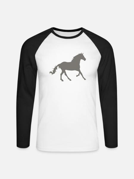 Pferd - Unisex Baseballshirt langarm - Weiß/Schwarz